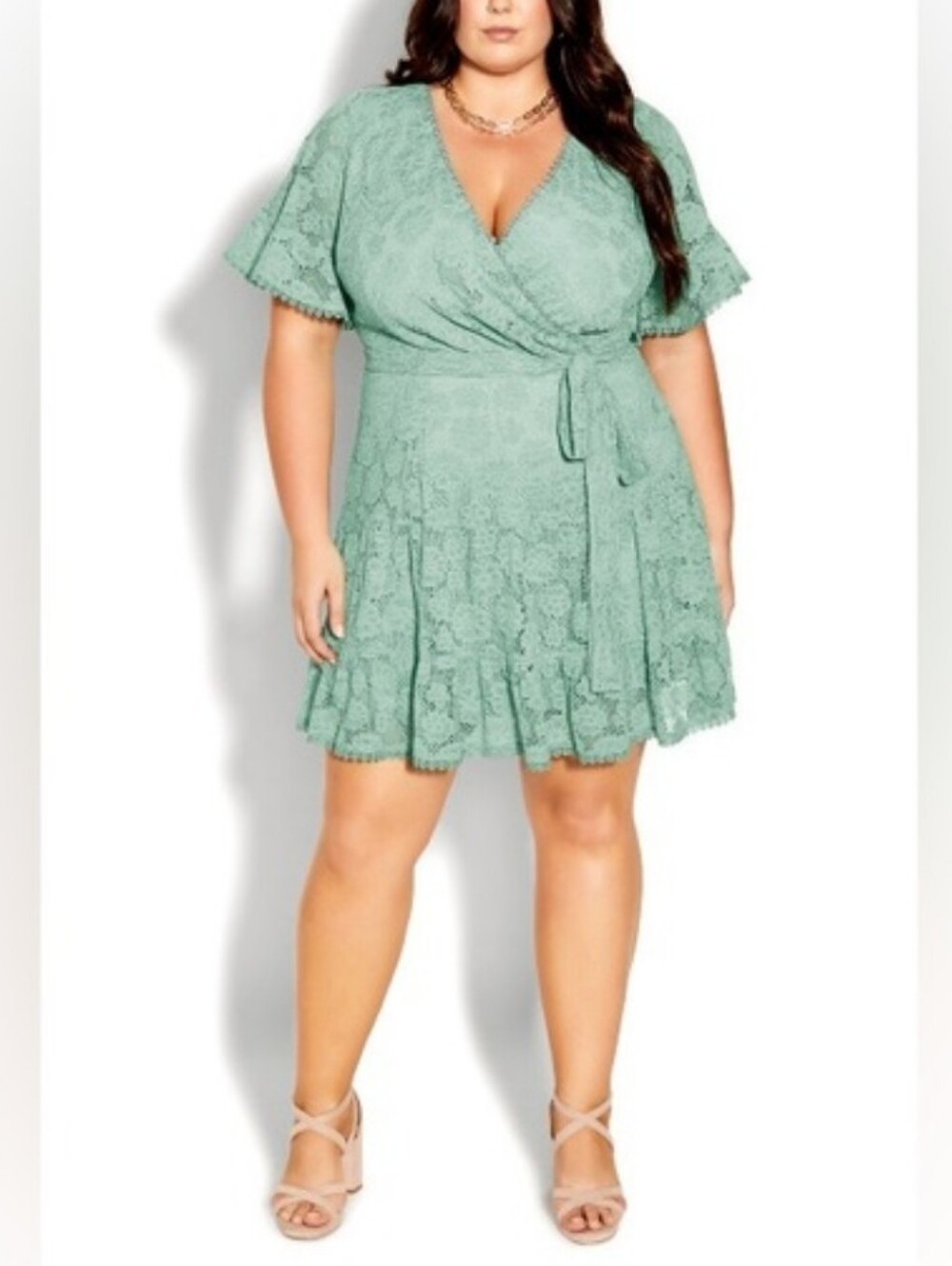 City Chic Dress Garden Kisses Sage  Lace Wrap Dress Size S/16 New